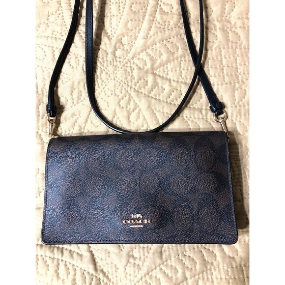 Coach Handbags - Coach Anna Foldover Crossbody Clutch 3036 Philippines Black Monogram Bag C2132